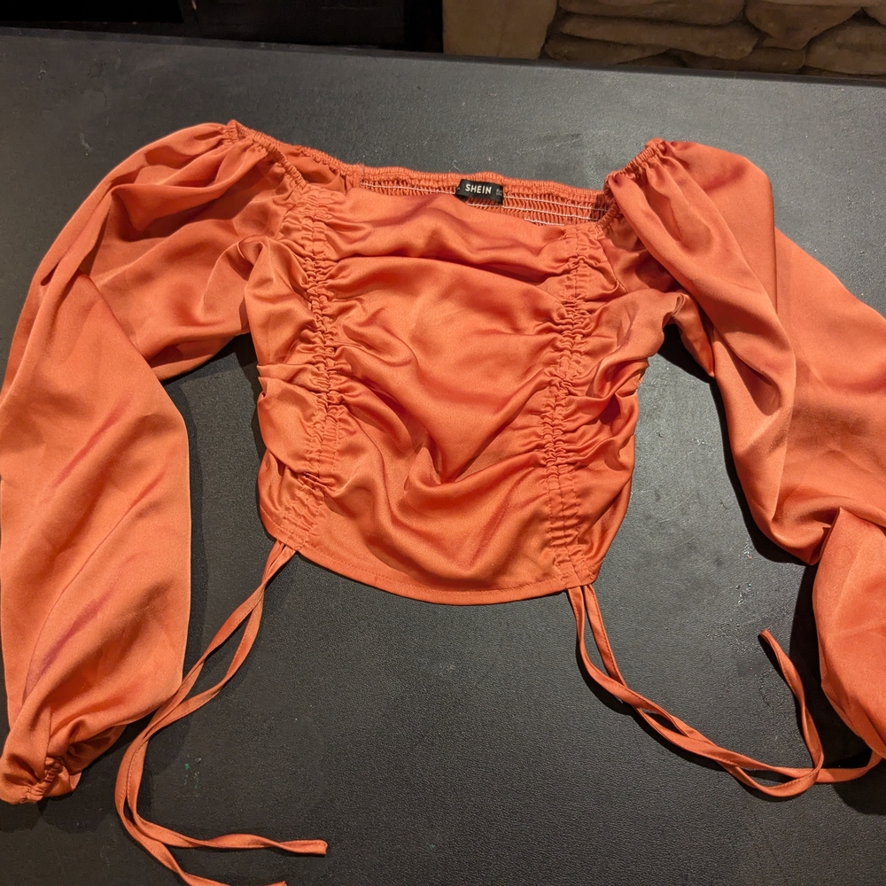 Shein Women's Orange Ruched Top